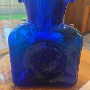 Vintage Blenko Art Glass Water Bottle cobalt blue Carafe Pitcher